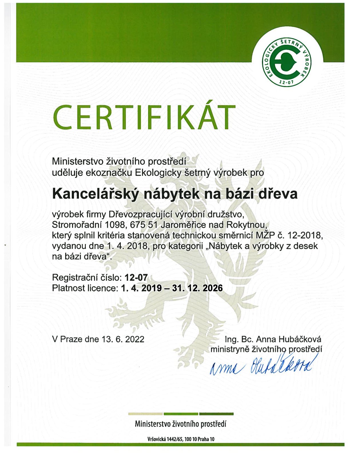 certifikát